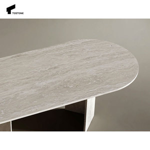 Tostone, las mejores ventas, mesa de comedor de travertino Natural ovalada blanca de Italia para el hogar, apartamento, Villa, comedor, decoración Interior de Hotel - Product Image 5