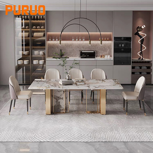 Puruo Giá Có Thể Thu Vào Bàn Ăn Thiêu Kết Đá Màu Trắng Và Vàng Phòng Ăn Đồ Nội Thất Bảng Thiết Lập Cho 4 6 8 10 Ghế - Product Image 4