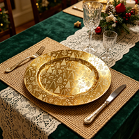 Assiettes de Présentation Dorées en Plastique PP 33cm avec Motif Flocon de Neige Festif pour Décorations de Table de Noël
