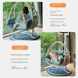 屋内・屋外用 ラタン製ハンギングエッグチェア パティオスイング ロッキング機能付き バルコニー、中庭、リビングルーム、ご家庭での使用に - Product Image 3