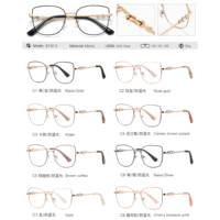 Lunettes anti-lumière bleue en métal MS 81813, décorées de strass, branches élégantes, finition polie, design unique et tendance.