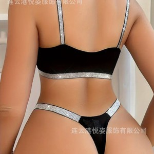 Conjunto de sujetador para mujer estilo europeo y americano, copa triangular francesa, push-up y realce, camisola de color liso con hilo plateado. - Product Image 2