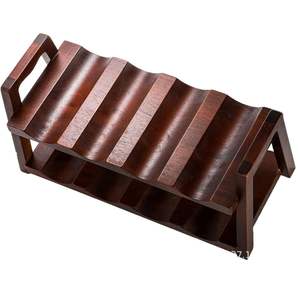 Porte-vin en bois à double couche, 14,4 pouces x 6,7 pouces, avec poignées, pour présentation dans un bar à domicile, rangement durable pour bouteilles en bois massif - Product Image 5