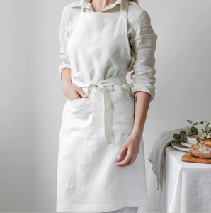 Tablier en lin uni respirant pour femme, idéal pour la cuisine, la maison, les étudiantes en art, la calligraphie, le café, la pâtisserie, la fleuristerie et comme tenue de travail - Product Image 1