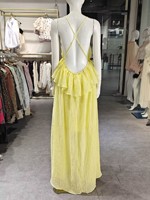 Robe longue décontractée sans manches en mousseline de soie jaune, en acétate et polyamide, col en V profond, à volants, style vacances en bord de mer, inspirée du vent doux français