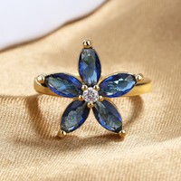 Bague florale unique en zircon bleu pour femme, bijoux de mariage de créateur, élégante et luxueuse, avec fleur en oxyde de zirconium, bagues tendance