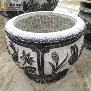 Pot de fleurs sculpté en pierre Jiahua, ornement de jardin traditionnel d'extérieur, bassin d'eau durable - Product Image 5