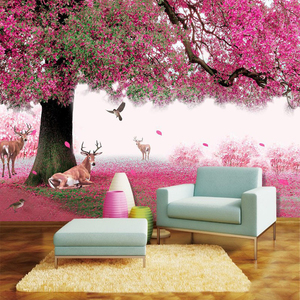 Papier peint paysage 3d Living Room Sofa Tv Fond d'écran Cherry Blossom Forest Pastoral Film And <span class=keywords><strong>Television</strong></span> Wall <span class=keywords><strong>Mural</strong></span> - Product Image 4