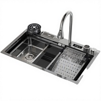 Évier de cuisine intelligent côté gauche, multifonctionnel, à cuve unique, surface polie, design moderne, robinet, évier en acier inoxydable 304