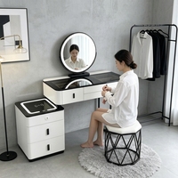Coiffeuse de chambre en bois de style nordique, moderne et minimaliste, multifonctionnelle tout-en-un, avec chargeur sans fil