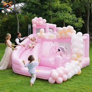 Château <span class=keywords><strong>gonflable</strong></span> rose pastel <span class=keywords><strong>de</strong></span> qualité commerciale avec toboggan, <span class=keywords><strong>location</strong></span> incluant souffleur, PVC 0,55 mm, garantie 3 ans - Product Image 1