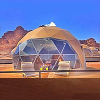 Dôme de glamping géométrique en acier de 8 à 10 m de diamètre, structure d'abri, hôtel, maison de luxe, extérieur, rond