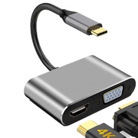 Hub répartiteur Type-C vers HDTV/VGA, adaptateur convertisseur pour téléphone et ordinateur, concentrateur avec commutateur, station d’accueil d’extension 4 en 1