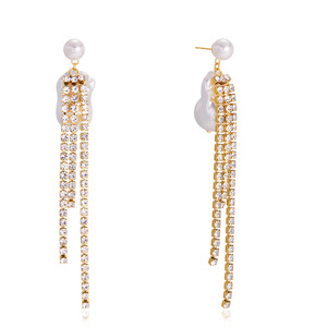 <b>Tassel</b> Drop <b>Earrings</b> With Pearl And Rhinestone Chain Gold Plated For Party Fashion Jewelry - Product Image 5