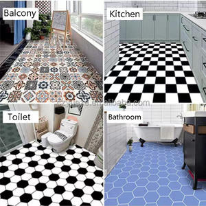 Barato Pvc <span class=keywords><strong>vinilo</strong></span> impermeable 3D blanco y negro rejilla Peel and Stick autoadhesivo baño piso pegatina papel tapiz suelo - Product Image 5