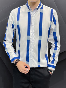 Chemise à manches longues rayée pour homme, col rabattu, boutonnée, tissée, décontractée, printemps-été - Product Image 3
