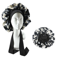 Bonnet de cyclisme en soie Satin réglable grand bonnet de nuit de sommeil femmes cheveux bouclés tresse extensible cravate bande bord écharpe Bonnets