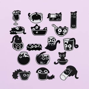 Kartun untuk botol kucing hitam anak kucing gaya Punk kerah logam lencana gelap hewan Enamel Pin untuk pakaian ransel perhiasan - Product Image 4