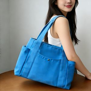 حقيبة تسوق قماشية صديقة للبيئة مطبوعة بشعار وحجم مخصص مع جيوب متعددة، حقائب حمل قطنية سادة للنساء لحمل البقالة على الكتف - Product Image 6