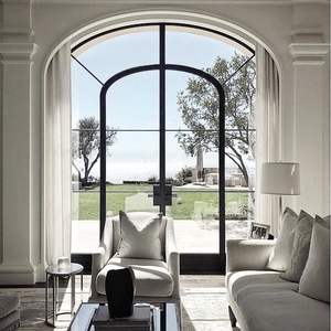 تصميم مخصص من المصنع ديكورات على شكل قوس عازلة للصوت أبواب داخلية فرنسية من الصلب للمداخل - Product Image 3