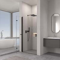 Cabine de douche pivotante sans cadre moderne avec cadre noir en verre trempé pour salle de bain
