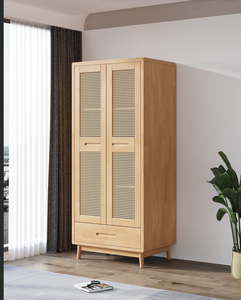 rattan wooden <b>wardrobe</b> household small-space <b>wardrobe</b>, with drawer storage compartment - Product Image 3