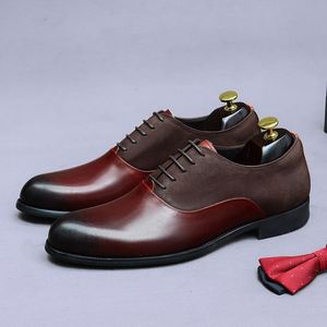 รองเท้าหนังแท้ทรงอิตาเลียนแบบสี่เหลี่ยมผูกเชือก ผลิตด้วยวิธี Goodyear Welted สีแดงไวน์ ทำด้วยมือ รองเท้าเดอร์บี้ รองเท้าทางการสำหรับธุรกิจ - Product Image 5