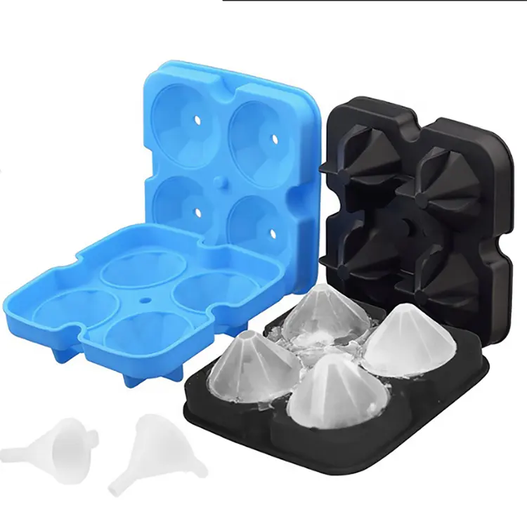 3D ซิลิโคนรูปเพชร BPA-ปล่อยง่ายแม่พิมพ์น้ำแข็งถาดน้ำแข็งพร้อมฝาปิด