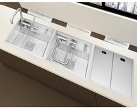 Évier de cuisine artisanal en acier inoxydable 304, mini, à cuve unique, avec robinet, surface brossée moderne et plaque de couverture dissimulée, pour comptoir de bar îlot