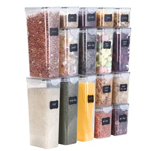 キッチンパントリー16個パスタナッツ小麦粉ドライシリアル気密収納ボックスプラスチック製食品容器セットラベルとマーカー付き