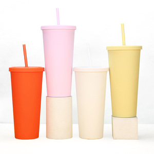 Gobelet isotherme réutilisable 24 oz, couleur unie, sans BPA, sûr pour les aliments, pour boissons froides et café, avec couvercle et paille, idéal pour les cadeaux - Product Image 1