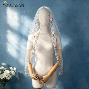 Velo <span class=keywords><strong>de</strong></span> <span class=keywords><strong>Novia</strong></span> <span class=keywords><strong>de</strong></span> Tul con Bordado Estilo Boho YouLaPan, con Perlas Dispersas, Velo para Boda en Jardín al Aire Libre, Accesorio para Sesión <span class=keywords><strong>de</strong></span> Fotos - Product Image 6