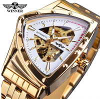 T-Winner Herren Dreieck Automatische Mechanische Uhr Ausgehöhltes Edelstahlgehäuse Mineralglas Faltschließe Casual-Wear