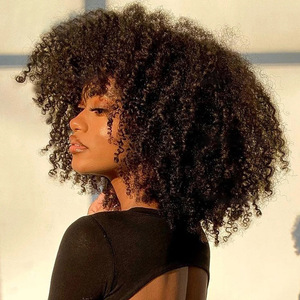 Abordable haute densité <span class=keywords><strong>Afro</strong></span> crépus bouclés perruque avec frange Non dentelle couleur naturelle vierge perruques de <span class=keywords><strong>cheveux</strong></span> humains en gros court Bob perruques - Product Image 2