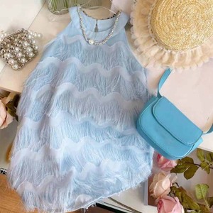 Robes d'été sans manches à bretelles et pompons pour bébés filles, style gâteau, vêtements pour enfants, robe douce pour filles pour les fêtes - Product Image 2