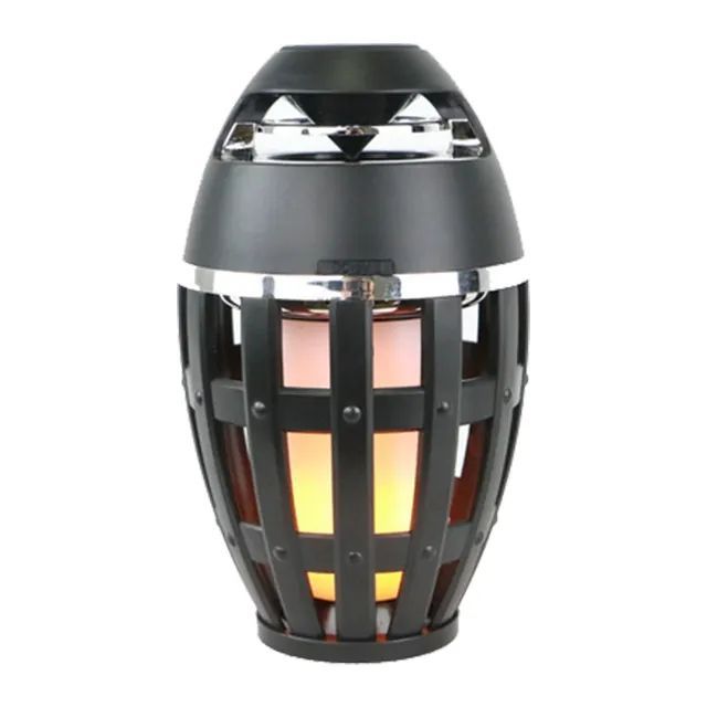 LED RGB Flame Night Light for 5.3 Stereo Sound Camping Lantern Battery Powered ABS Cage Design Outdoor Decorative Lamp