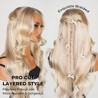 Alipearl - Peluca de Cabello Humano Virgen Remy 100% Transparente para la Parte Delantera, Ondulada, con Reflejos Rubio Ceniza, Pre-Trenzada, Sin Pegamento, con Capucha 13*4