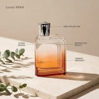 Flacon de parfum de luxe 100 ml en verre dépoli carré, dégradé, à facettes, avec pompe pulvérisatrice à fond épais, pour parfum de niche, sérigraphie