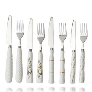 Đức 18/10 12/24/48pcs dao kéo Flatware <span class=keywords><strong>Set</strong></span> thép không gỉ Gốm xử lý trái cây dao và nĩa Bộ - Product Image 5