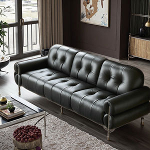 Sofá Funcional Eléctrico de Cuero Negro Estilo Retro, Sofá de Piel Vacuna Inclinable sin Pared, Color Marrón Azúcar Francés - Product Image 1