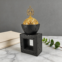 Brûleur d'encens moderne en céramique noire avec couvercle en filigrane doré |   Bakhoor arabe minimaliste, décoration aromatique pour la maison, aromathérapie