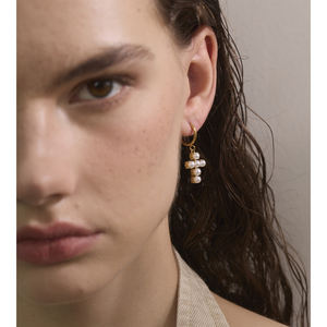 JINYOU kadınlar için inci boncuk ile 2811 paslanmaz çelik altın kalplama halka küpe çapraz kolye küpe - Product Image 5