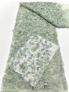 Tela de Encaje con Cuentas de Guipur, Bordado con Lentejuelas, Perlas, Chifón, Flores 3D, Aso Ebi para Bodas Africanas - Product Image 5