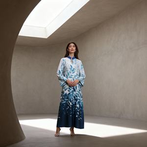 Abaya de luxe en polyester avec strass thermocollants pour femmes musulmanes, robe modeste, fournisseur en gros ODM - Product Image 2