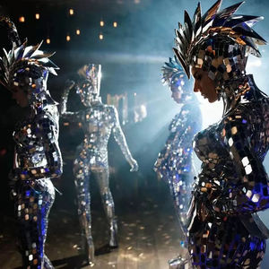 Femme argent doré serpent body miroir réfléchissant Costume fêtes Flash Laser danse verre brillant costume Performance porter - Product Image 3