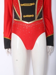 Leotardo de Danza para Mujer con Flecos Dorados y Epaulettes, Cuello Alto, Manga Larga, Traje de Maestra de Ceremonias de Circo, Disfraz para Espectáculo - Product Image 4