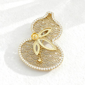 Hollowed Out Gold Gourd Brooch Micro Inlaid Zircon Copper Alloy Unisex Fashion Pin Gift Accessory - Product Image 1
