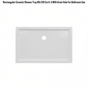 Plato de Ducha Rectangular de Cerámica 80x120 cm H. 6 con Orificio de Drenaje para Baño - Product Image 3