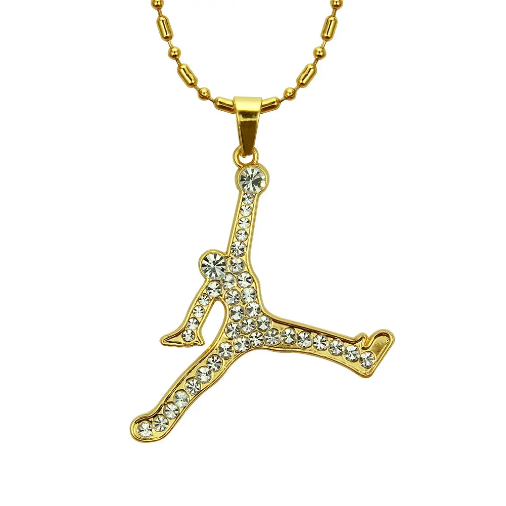 Designer Cool Gold Men Crystal Jordan Slam Dunk Pendant Necklace For Party Accessories