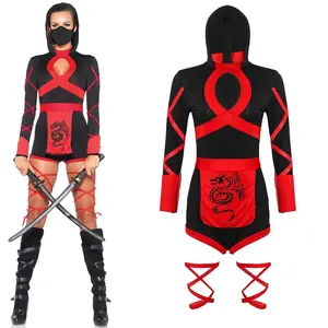 セクシーな日本のアニメ忍者スーツ侍戦士服大人の女性のコスプレ衣装カーニバルハロウィンパーティー黒の剣士
